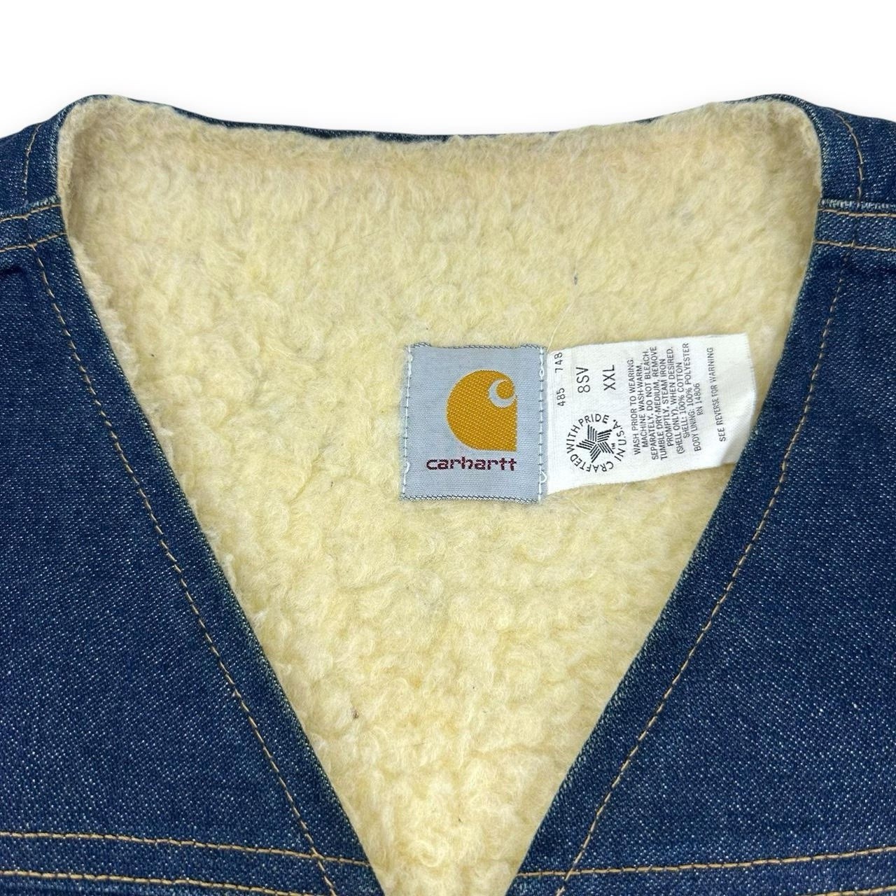 Vintage 80s-90s Carhartt 8SV Sherpa Lined Denim Work Vest Gilet Blue XXL (CB590) image 6