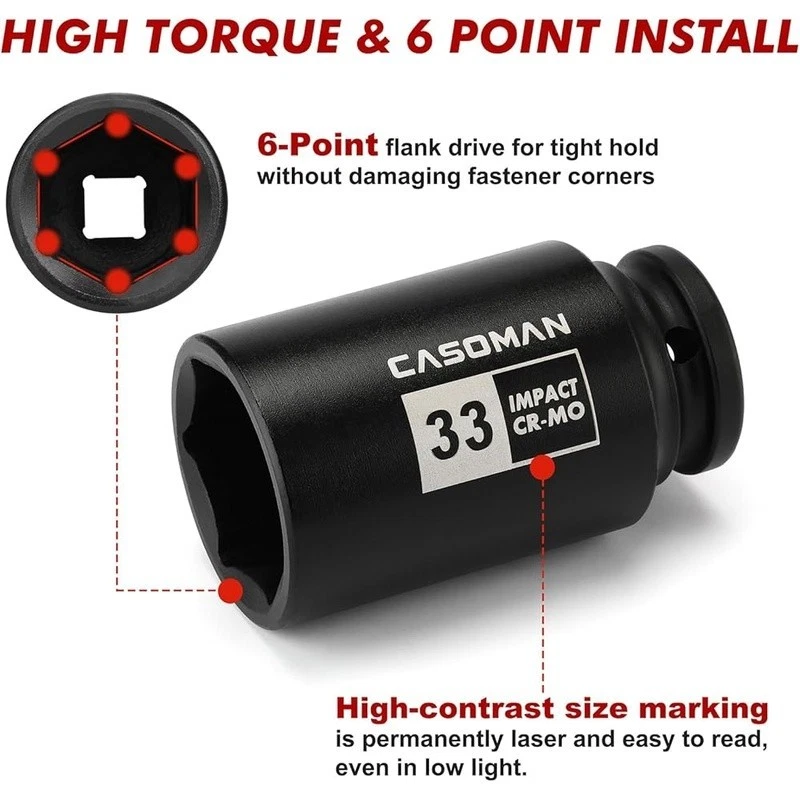 9pcs 1/2 Inch Deep Impact Socket Set Axle Nut Repair Tools Chrome Steel New - Image 4 of 4