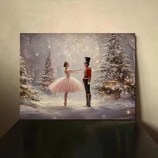 Christmas Nutcracker Ballet Canvas Wall Art with Wooden Frame
