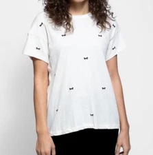The Great T Shirt Top Washed White Embroidered Bows Womens Size 3 Large