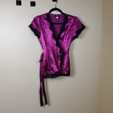 Frederick s of Hollywood Satin Cropped Robe in Purple Size M