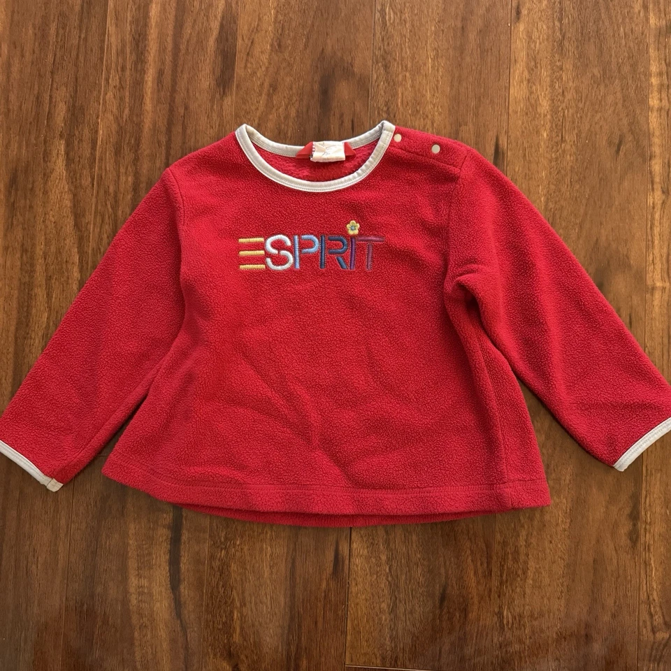 Pullover polar rojo vintage Y2K Esprit bordado con logotipo 3T Spellout Foto 3 de 4