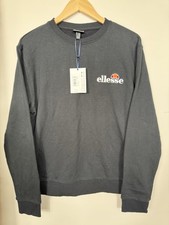 Image of Ellesse Sweatshirt Womens UK 14 Grey Crew Neck Logo Jumper Cotton Blend