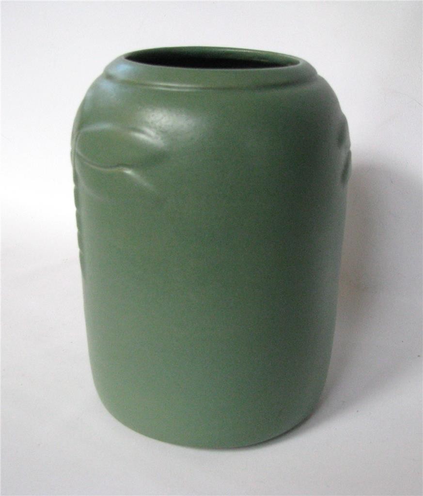 Studio Art Pottery Arts and Crafts style Matte Green Vase Dragonfly 5" signed
