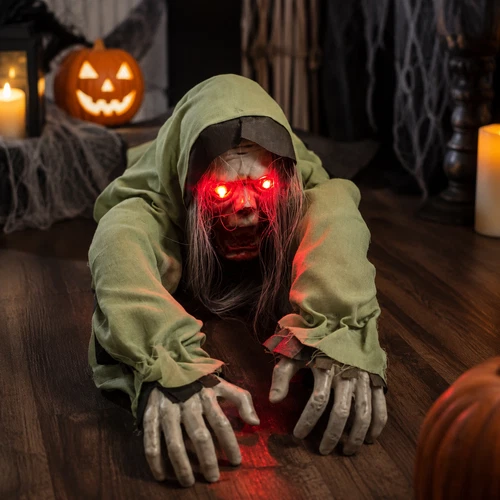 Animated Crawling Zombie Halloween Decoration LED Eyes Scary Sound Activated
