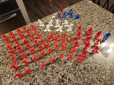 VINTAGE 72 PLASTIC RED WHITE BLUE FIREMEN FIRE FIGHTER FIGURES 2 Sizes