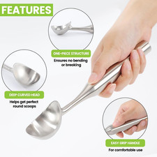 Stainless Steel Ice Cream Scoop - Heavy Duty Ice Cream Scooper with Ergonomic...