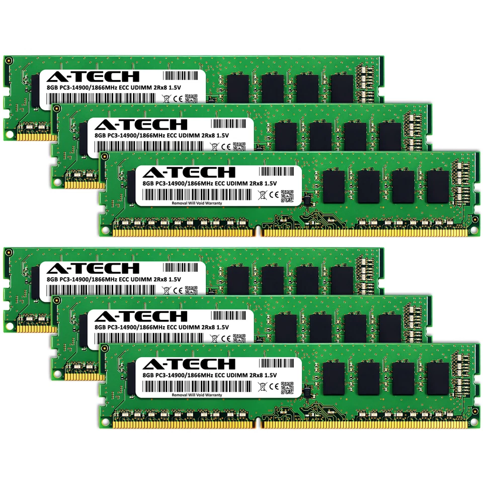 A-Tech 48GB 6x 8GB PC3-14900E ECC Unbuffered DDR3 1866MHz DIMM Server Memory RAM - Image 2 of 4