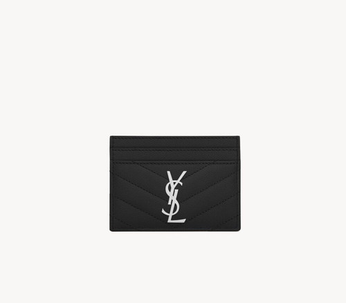 SAINT LAURENT YSL Leather Cassandre Matelasse Card Case Holder (Black/Silver)
