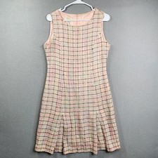 Vintage Talbots Dress Womens 10 Pink Blue Tweed Check Sleeveless Window Pane