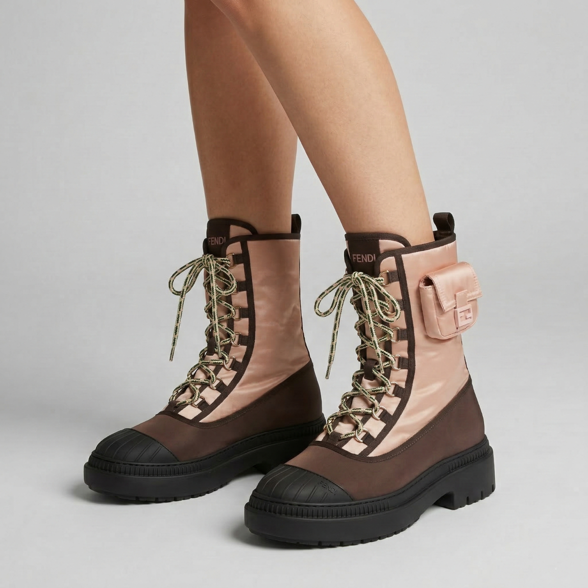 Fendi Domino Pink Nylon Biker Boots with Baguette Pocket size EU