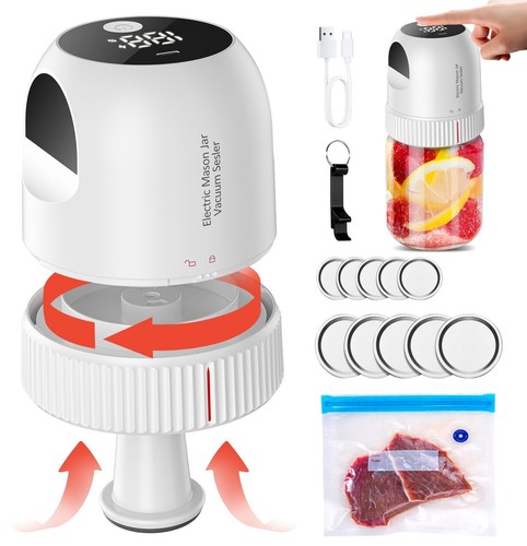 Electric Mason Jar Vacuum Sealer Kit - 3 in 1 Automatic Vacuum Sealer for Wid...