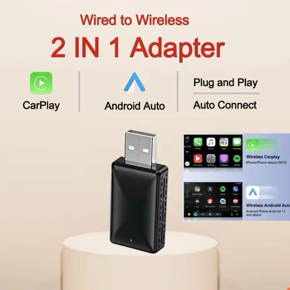 2-in-1 Wireless CarPlay Android Auto USB Adapter for iPhone & Android 2025 - Photo 1/4