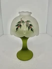 Vintage MCM Westmorland Crystal Satin Green Satin Base Fairy Lamp Painted Holly