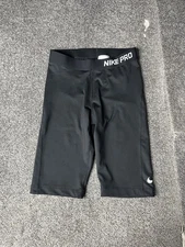 Nike Pro Base Layer Shorts Womens Medium Black Mid Rise 11 Inch Biker Tight