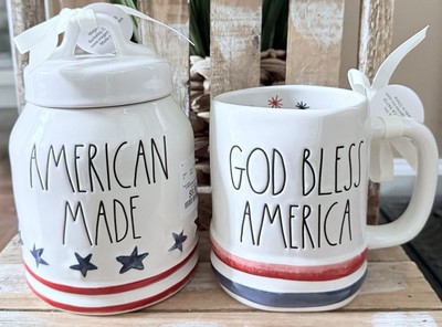 Rae Dunn Patriotic 4th Of July American Made Canister & God Bless America Mug
