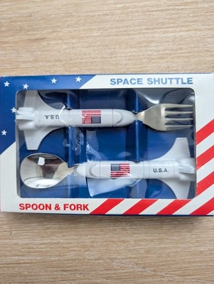 Vintage Pecoware Inc Space Shuttle Spoon & Fork Set Kids Flatware USA