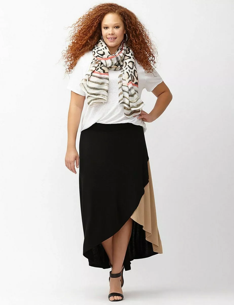 LANE BRYANT Women s Colorblock Asymmetric Faux Wrap Hi Low Maxi Skirt Sz 18 20