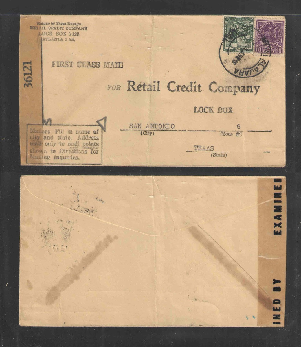 1945 MEXICO WW II EXAMINED TAPE ADVERTISING COVER RETAIL CREDIT 