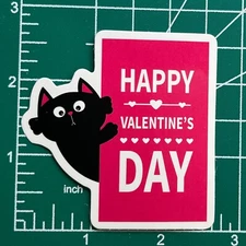 Happy V-Day Black Cat Vinyl Decal Sticker Waterproof Notebook Laptop Skateboard