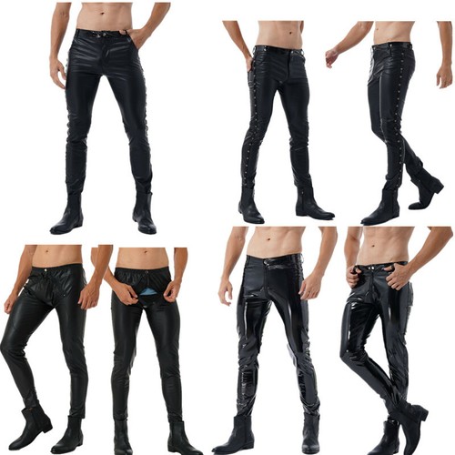 Men's Faux Leather Long Pants Slim 
