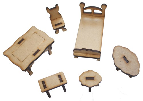 MDF DOLLS HOUSE FURNITURE BEDROOM BATHROOM LIVING DINING ROOM LOUNGE KIT 1/24TH - Picture 7 of 7