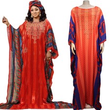 African Dashiki Abaya Women Muslim Maxi Dress Kaftan Islamic Long Robes Vintage