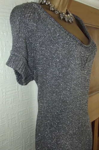 STUNNING ❤️ BNWT £110 KAREN MILLEN SILVER FINE KNIT JUMPER DRESS SIZE 1 6 8 Uk - Picture 2 of 9