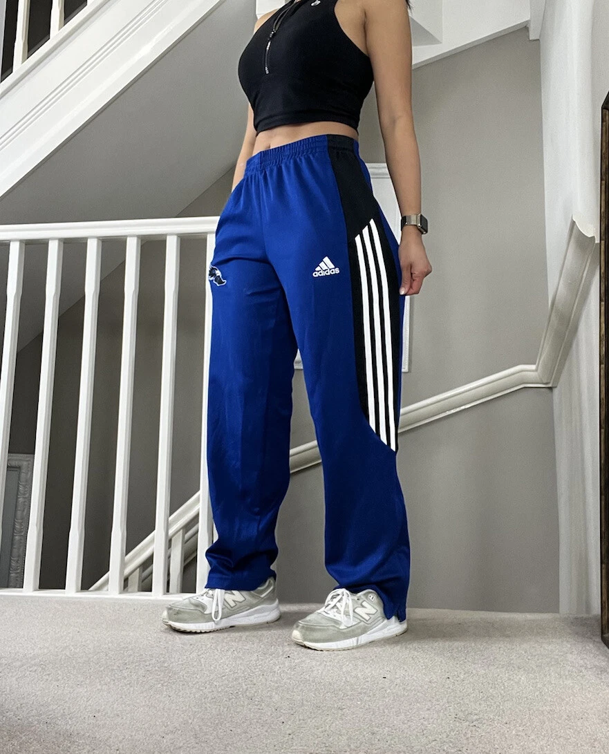 Adidas Blue Track Pants Straight Wide Leg Regular Fit Size M Y2K Vintage