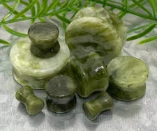 PAIR Natural South Jade Stone Double Flare Plugs Organic Gauges