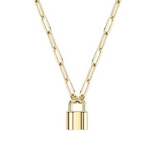 Gold Paperclip Chain Lock Necklace for Women  14K Gold Plated Thick Necklace...