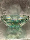 Indiana Glass Madeira, Round Fruit Bowl Iridescent Green Flash Blue