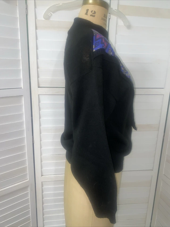 Suéter Tejido Negro Vintage Años 80 90 En Fase Inserto Tela Funky Talla Pequeña Hecho en EE. UU. Foto 4 de 4