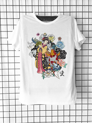 T-Shirt Tattoo Blumen Japanischer Fisch Kalligraphie Kunst Manga Animiert Japanisch