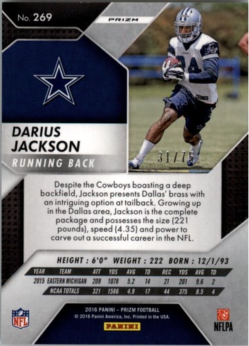2016 Panini Prizm Prizms Red Crystals #269 Darius Jackson /75 - NM-MT - Picture 2 of 2
