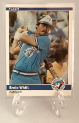 Ernie Whitt Signed IP 1984 Fleers #169 Card Toronto Blue Jays Auto AU