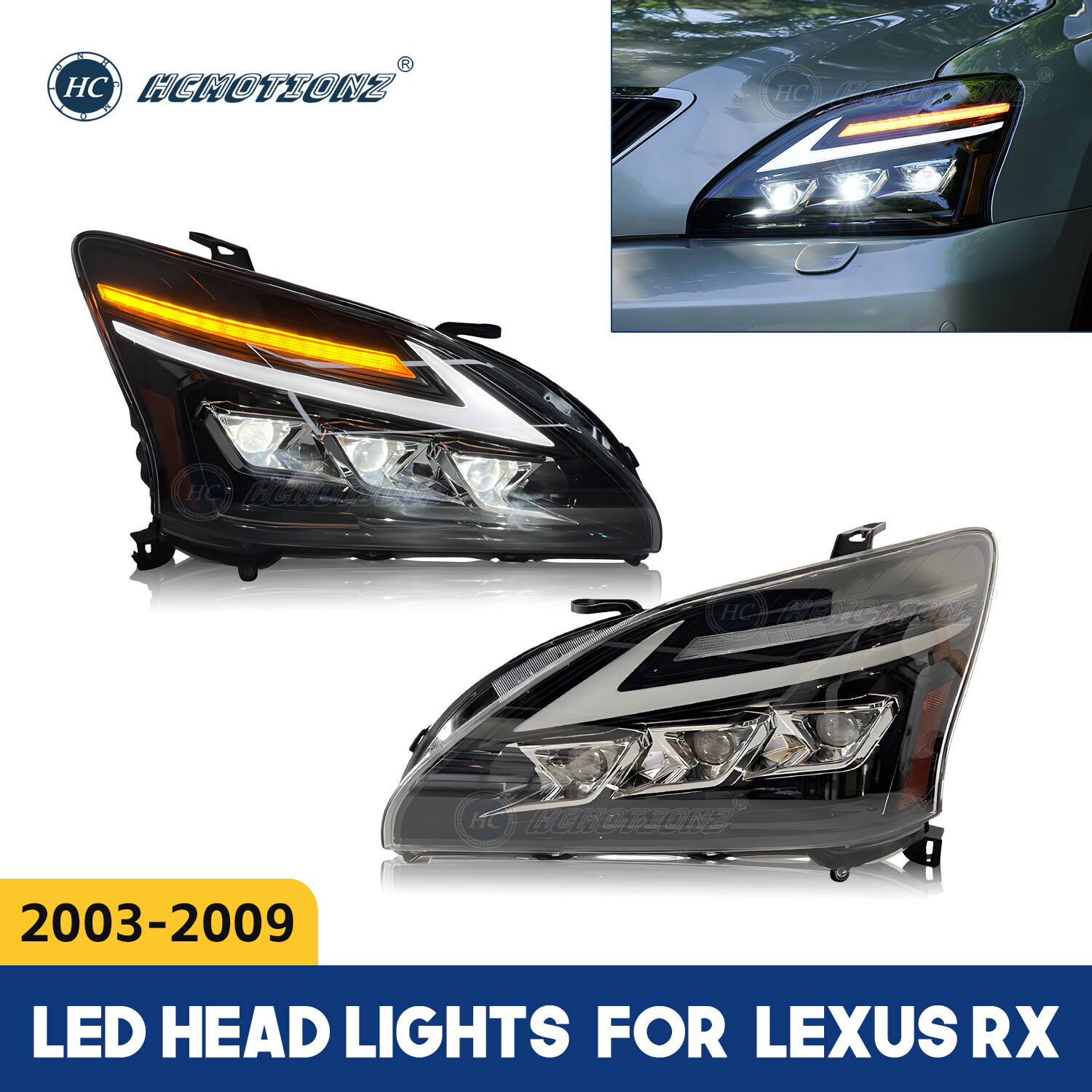 HCmotion LED Front Lamp For Lexus RX330 RX350 400H 2003-2009 Animation Headlight