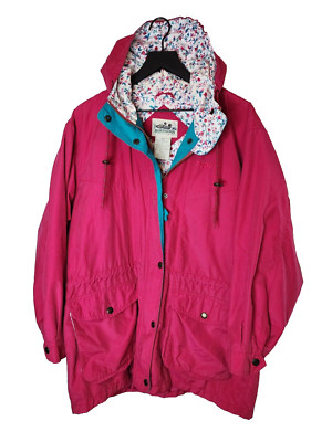 Vintage Northern Reflections Pink Womans Long Hooded Coat Size Medium