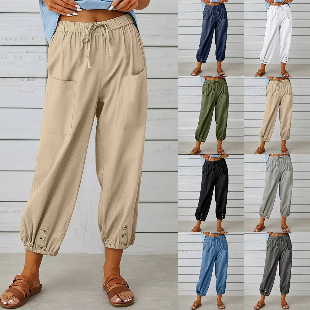 Ouuobag Womens Tight Waist Solid Cotton Linen Wide Leg Pants India | Ubuy