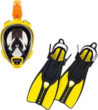 Ocean Reef Aria QR , Duo II Travel Ready Mask/Fins Set Diving, Snorkeling Yellow