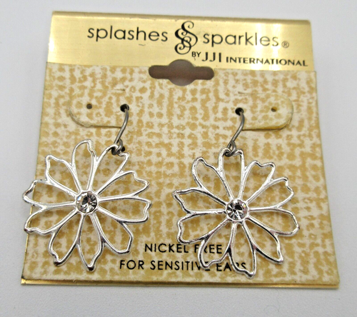 new JJI INTL Open Work pierced pair Floral stud earrings silver tone mtl Jewelry