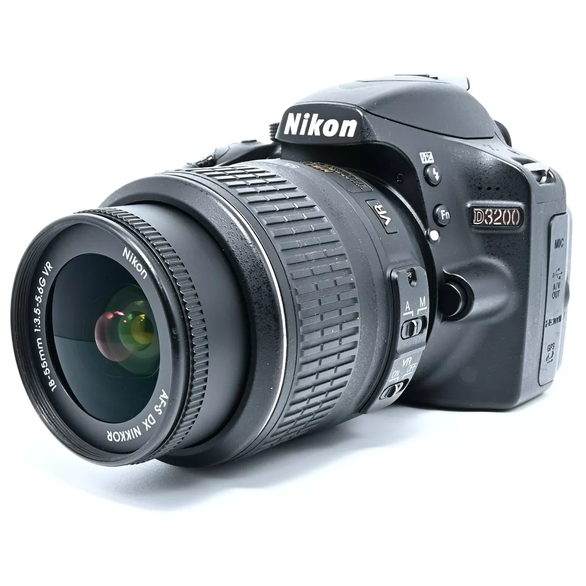 Nikon D3200 DSLR Camera with 18-55mm DX VR Lens Black w/ Charger & Strap