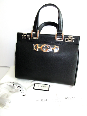 GUCCI BAG 564712 ZUMI SMALL GRAINY BLACK LEATHER TOP HANDLE