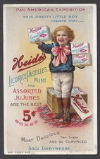 TRADE CARD ~ HEIDE'S LICORICE PASTILLES, GIFTED AT THE PAN AMERICAN EXPO 1901