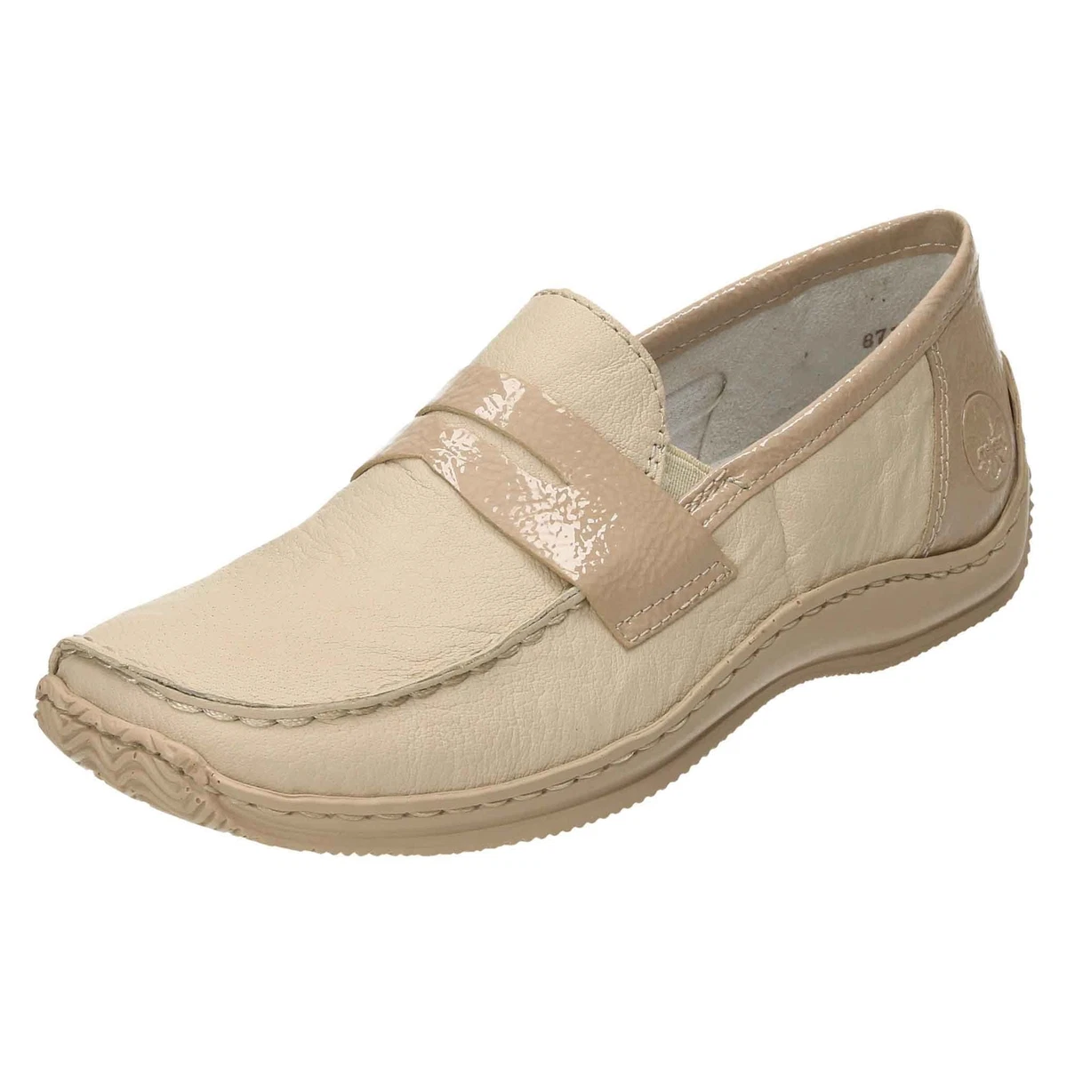 Rieker L1752 60 Beige Flat Leather Shoes Loafers Sneakers Pull On Comfort Pump