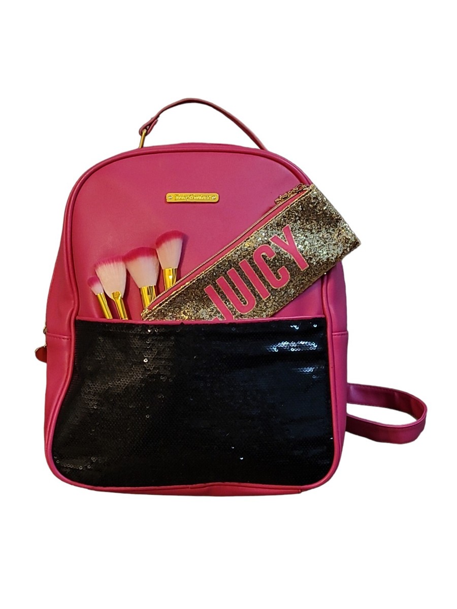 Juicy Couture Pink Blk Sequins Backpack, Gold Glitter Makeup 