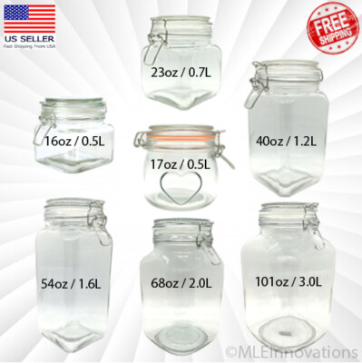   Hinged Lid Clamp Airtight Sealed Jars Food Storage Canister Glass Mason Jar