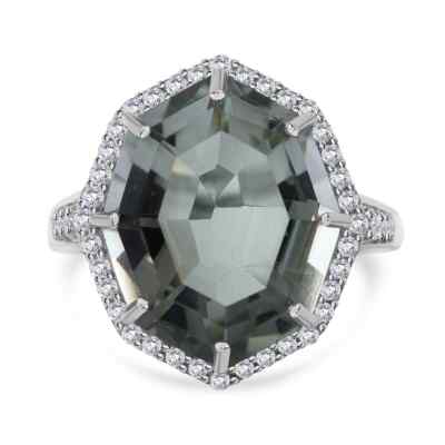 10,50 ctw AAA Montezuma Prasiolith & Zirkon Ring Platiniert Silber Größe 9