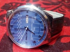 Vintage Blue RAKETA College Calendar Mechanical Wristwatch Rocket Russia 1992