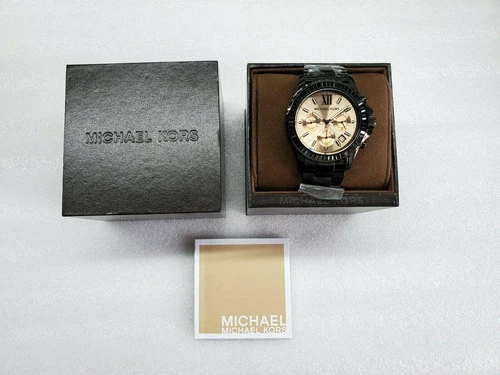 MICHAEL KORS EVEREST CHRONOGRAPH DATE BLACK ST. STEEL LADIES WATCH MK5872 NEW - Picture 1 of 10